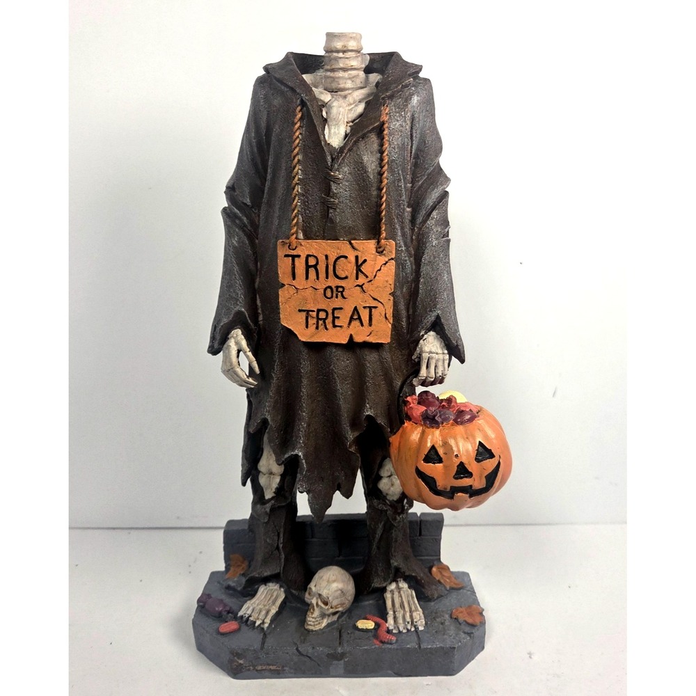 Headless Skeleton Trick or Treat Pumpkin Halloween Decor Statue Figure 15.5"